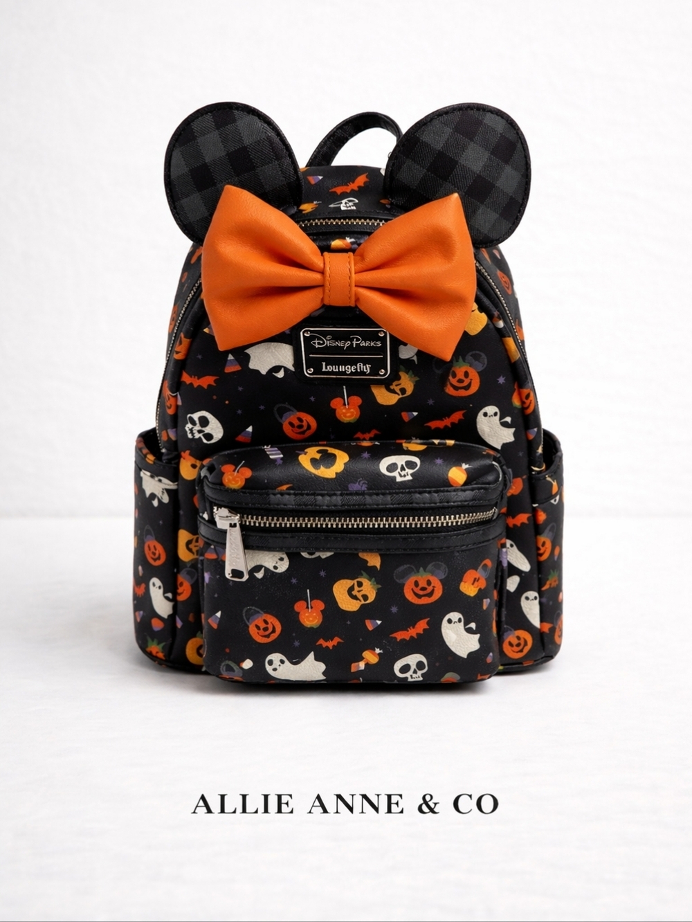 Loungefly Disney Parks Halloween Mini Backpack Black Orange Mickey Ears Pumpkin - Picture 2 of 5